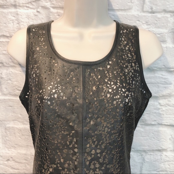 Bagatelle Black Leather Laser Cutout Tank Top XS - Picture 4 of 13